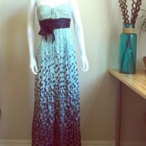 BCBG Strapless Blue Navy Silk Print Gown